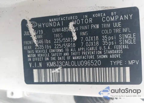 2020 Hyundai Tucson Limited из США, поврежденный, VIN KM8J3CAL0LU096520